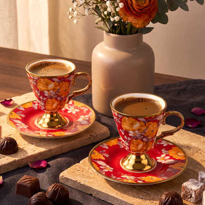 Aryıldız Begonia 12 Parça 6 Kişilik Kahve Fincan Takımı Kırmızı 100 ml - 3