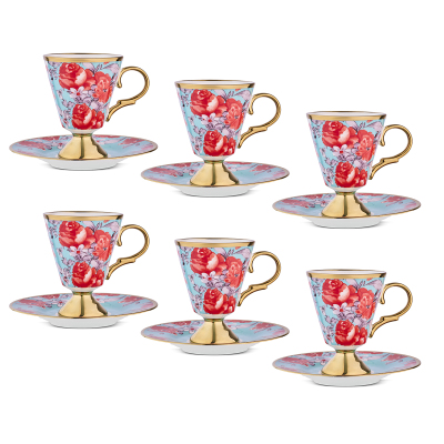 Aryıldız Begonia 12 Parça 6 Kişilik Kahve Fincan Takımı Mavi 100 ml - 5
