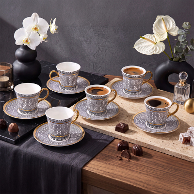 Aryıldız Kingham 12 Parça 6 Kişilik Kahve Fincan Takımı Siyah 90 ml - 1