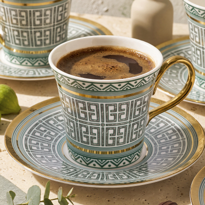 Aryıldız Kingham 12 Parça 6 Kişilik Kahve Fincan Takımı Yeşil 90 ml - 3