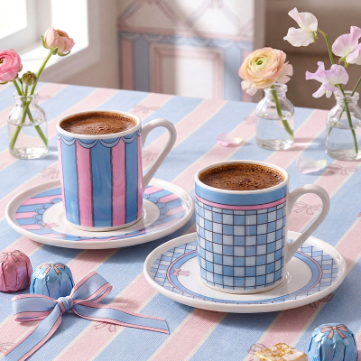 Aryıldız Lura 4 Parça 2 Kişilik Kahve Fincan Takımı Mavi 90 ml - 1