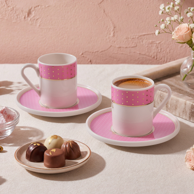 Aryıldız Nila 4 Parça 2 Kişilik Kahve Fincan Takımı Pembe 90 ml - 1