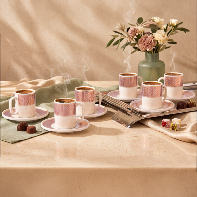 Aryıldız Nova 12 Parça 6 Kişilik Kahve Fincan Takımı Pembe 90 ml - 2