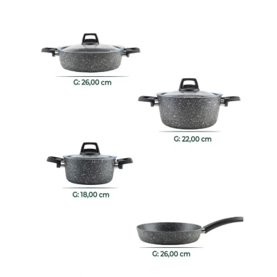 Bambum Scarlett 7 Parça Granit Tencere Seti Gri - 6