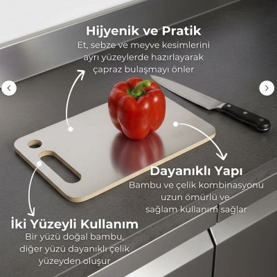 Bambum Stan Çift Taraflı Kesme Tahtası 24x34 cm - 3