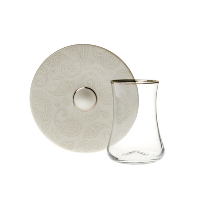 Evaliza Coupe Paisley 6 Kişilik 12 Parça Çay Seti Beyaz 150 ml - EVALIZA