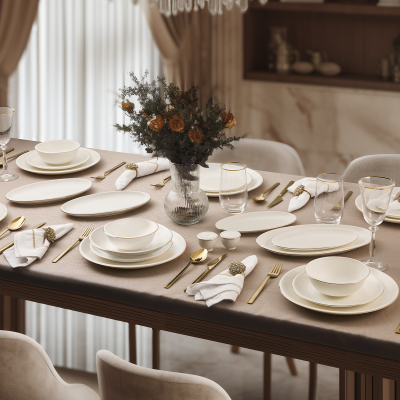 Evaliza Elegant Gold 32 Parça 6 Kişilik Yemek Takımı - 1