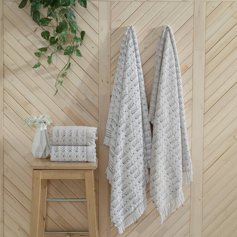 Maxstyle Jakarlı Knitted Krem-Taş Havlu 90x150 cm - 1