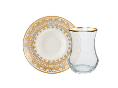 Sandro Moreno 1898 Gravür Nakkaş Gold 12 Parça 6 Kişilik Çay Seti 150 ml - SANDRO MORENO